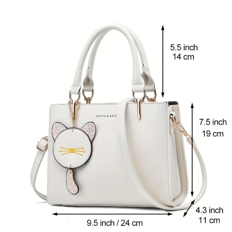Women's Crossbody Satchel with Cat Pendant