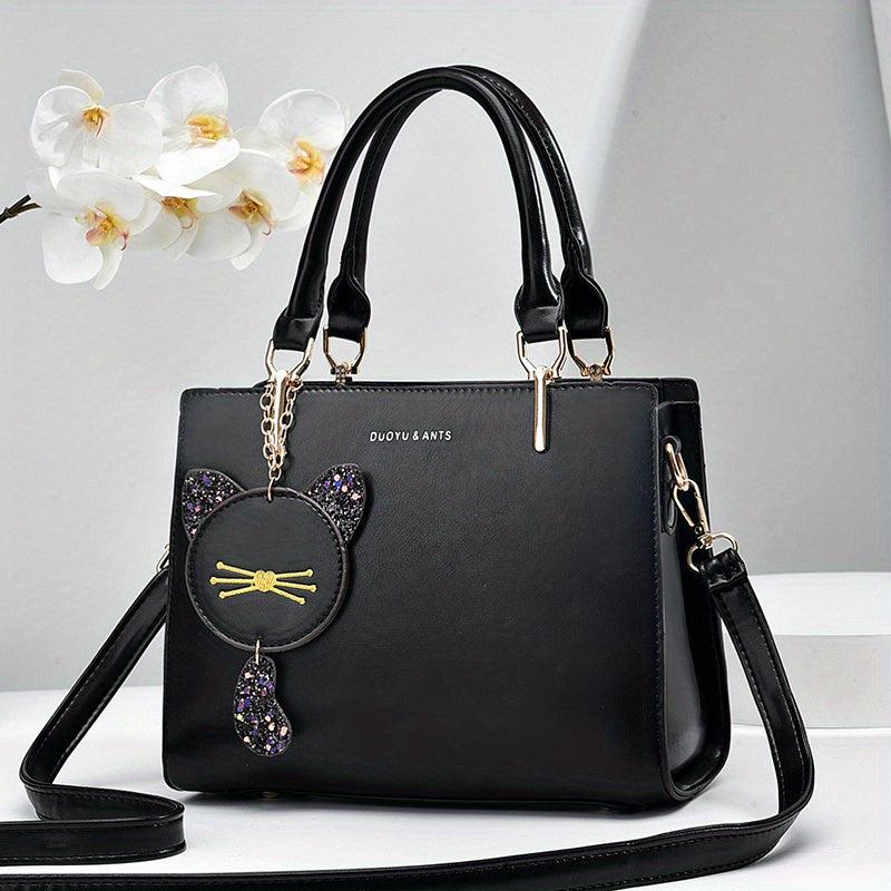 Women's Crossbody Satchel with Cat Pendant