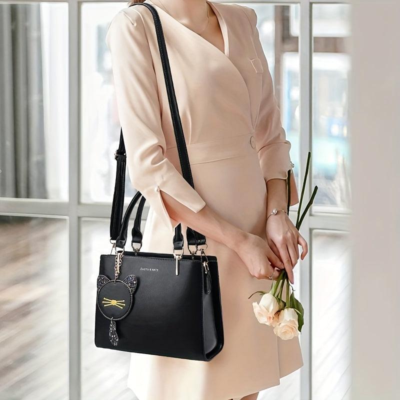 Women's Crossbody Satchel with Cat Pendant
