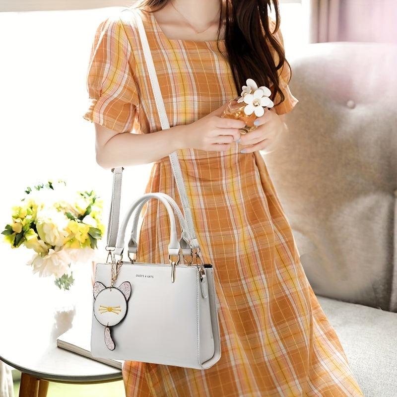 Women's Crossbody Satchel with Cat Pendant