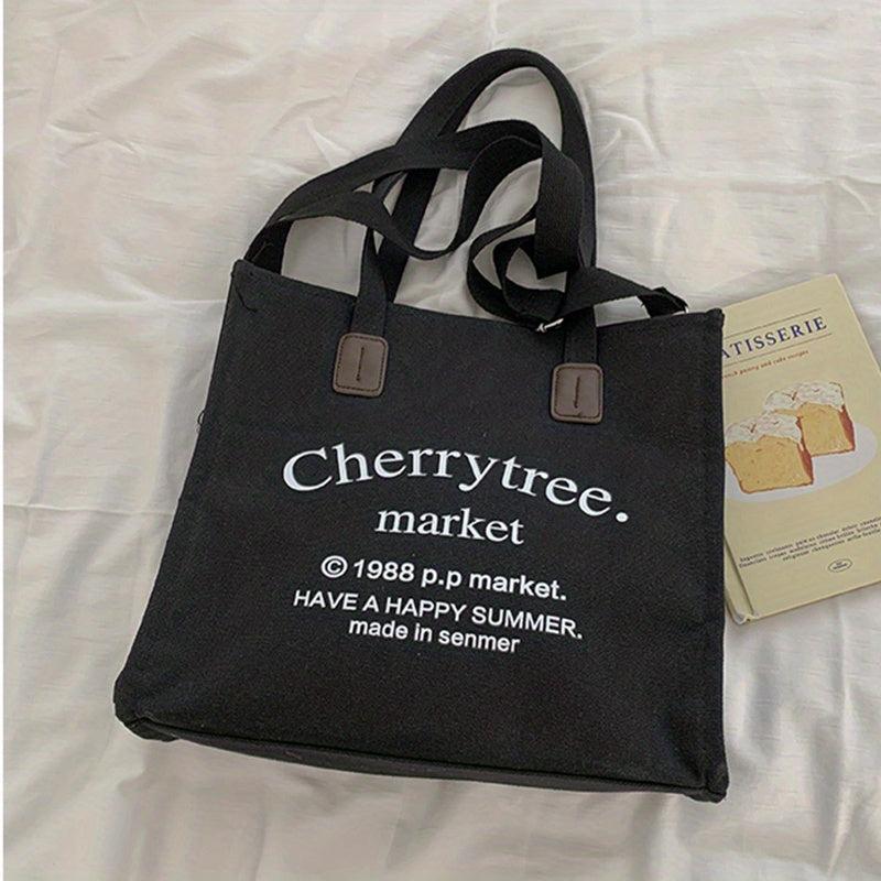 Letter Graphic Canvas Tote Bag Large Capacity Crossbody Bag