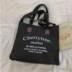 Letter Graphic Canvas Tote Bag Large Capacity Crossbody Bag