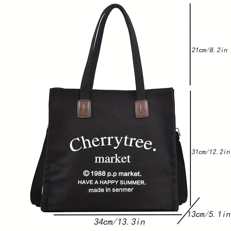 Letter Graphic Canvas Tote Bag Large Capacity Crossbody Bag