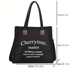 Letter Graphic Canvas Tote Bag Large Capacity Crossbody Bag