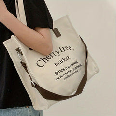 Letter Graphic Canvas Tote Bag Large Capacity Crossbody Bag