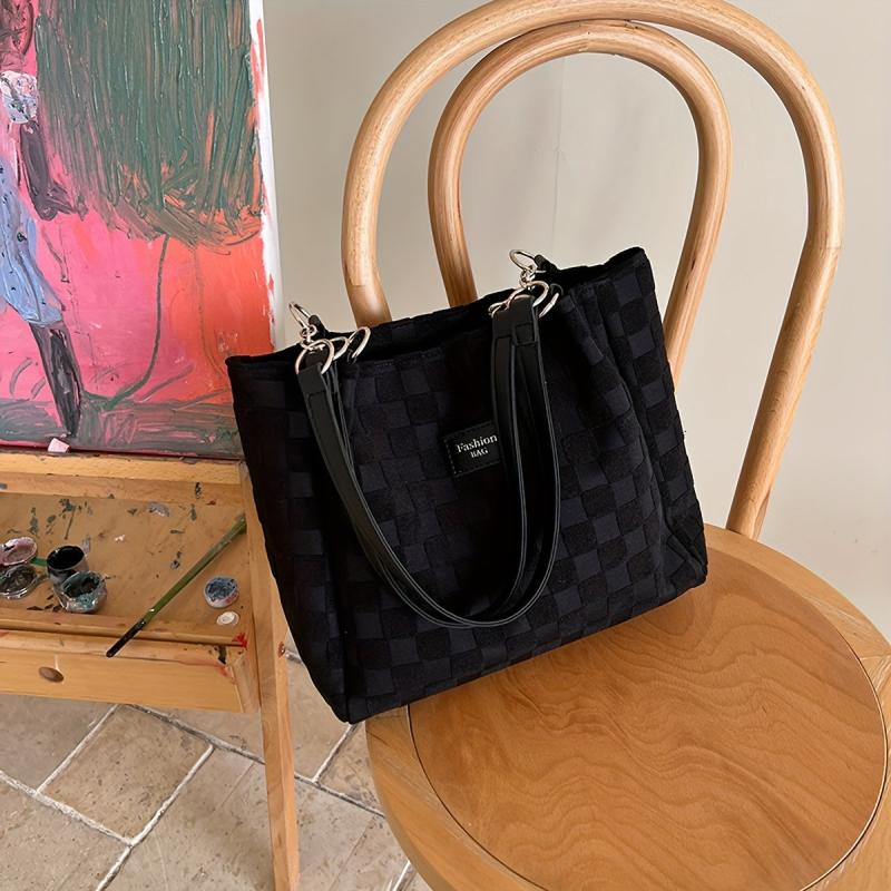 Plaid Pattern Tote Bag Lightweight Shoulder Bag All Match Bag For Work