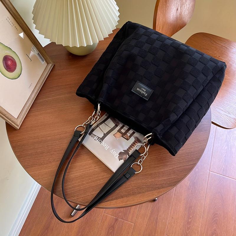Plaid Pattern Tote Bag Lightweight Shoulder Bag All Match Bag For Work