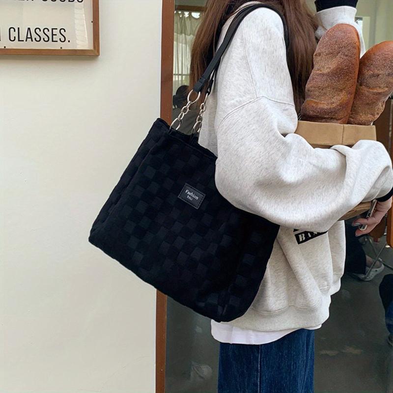 Plaid Pattern Tote Bag Lightweight Shoulder Bag All Match Bag For Work