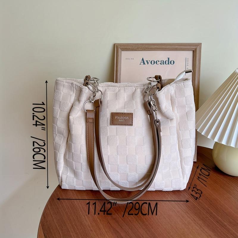 Plaid Pattern Tote Bag Lightweight Shoulder Bag All Match Bag For Work