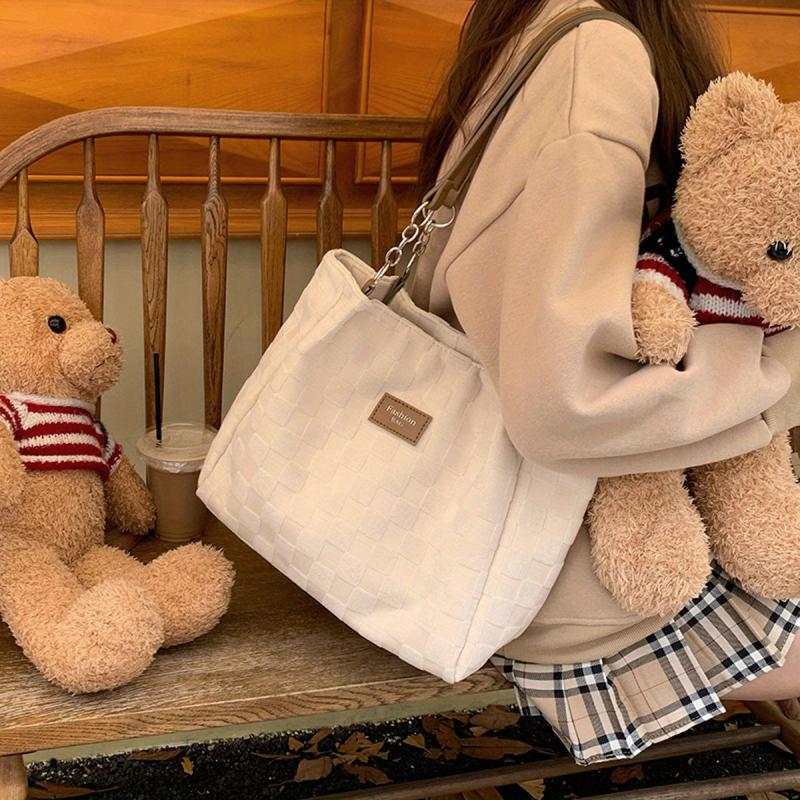 Plaid Pattern Tote Bag Lightweight Shoulder Bag All Match Bag For Work