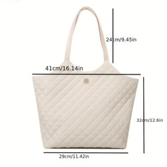 Argyle Quilted Tote Bag Metal Flower Decor Shoulder Bag