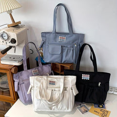 Solid Zipper Shoulder Bag Top Handle Handbag