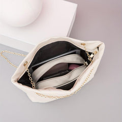 Quilted Detail Tote Bag Solid Minimalist Shoulder Bag With Crossbody Square Bag