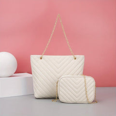 Quilted Detail Tote Bag Solid Minimalist Shoulder Bag With Crossbody Square Bag