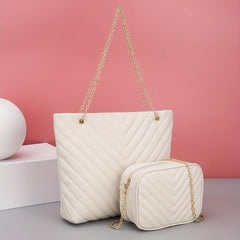 Quilted Detail Tote Bag Solid Minimalist Shoulder Bag With Crossbody Square Bag