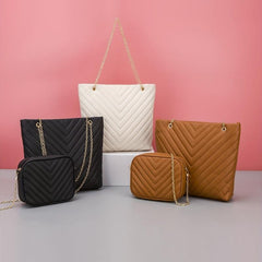 Quilted Detail Tote Bag Solid Minimalist Shoulder Bag With Crossbody Square Bag