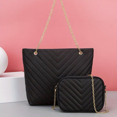 Quilted Detail Tote Bag Solid Minimalist Shoulder Bag With Crossbody Square Bag