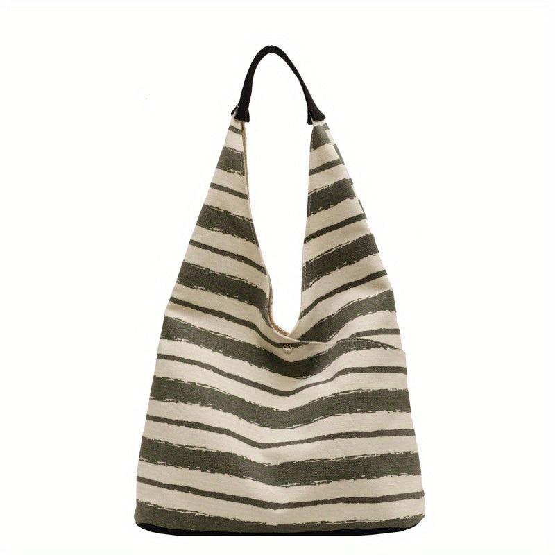 Striped Pattern Shoulder Hobo Bag Large Capacity Tote Bag