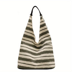 Striped Pattern Shoulder Hobo Bag Large Capacity Tote Bag