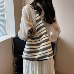 Striped Pattern Shoulder Hobo Bag Large Capacity Tote Bag