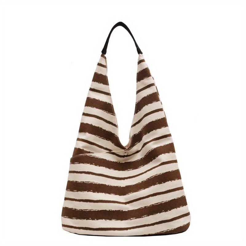 Striped Pattern Shoulder Hobo Bag Large Capacity Tote Bag