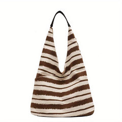 Striped Pattern Shoulder Hobo Bag Large Capacity Tote Bag