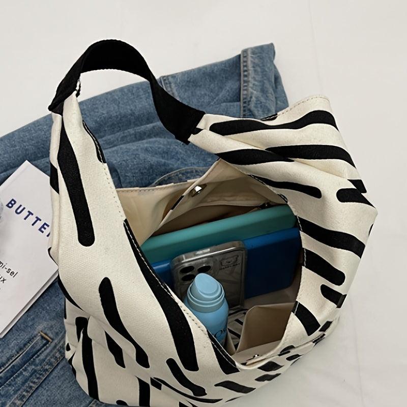 Striped Pattern Shoulder Hobo Bag Large Capacity Tote Bag
