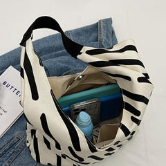 Striped Pattern Shoulder Hobo Bag Large Capacity Tote Bag