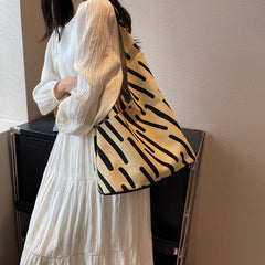 Striped Pattern Shoulder Hobo Bag Large Capacity Tote Bag