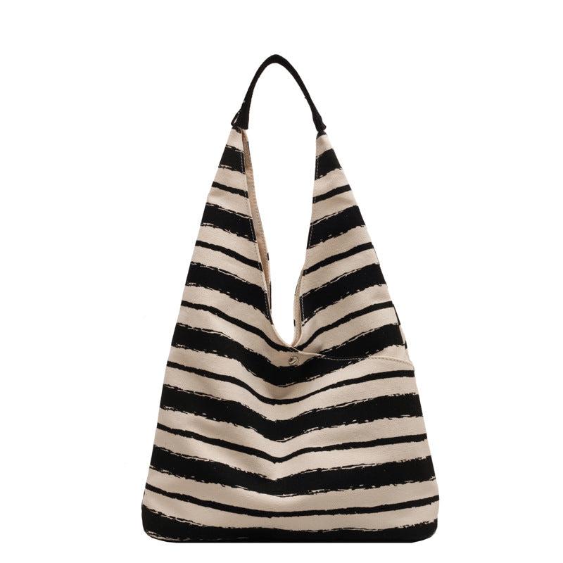 Striped Pattern Shoulder Hobo Bag Large Capacity Tote Bag