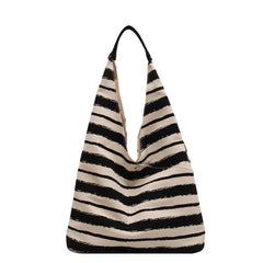 Striped Pattern Shoulder Hobo Bag Large Capacity Tote Bag