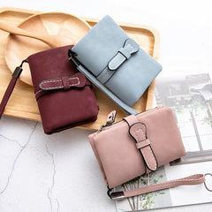 Casual Small Wallet With Wristlet Faux Leather Wallet