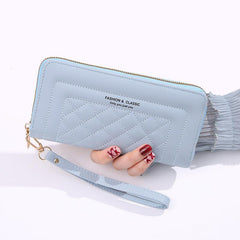 Women's Argyle Pattern Long Zip Wallet Faux Leather Casual Clutch Purse