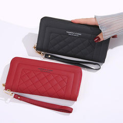 Women's Argyle Pattern Long Zip Wallet Faux Leather Casual Clutch Purse