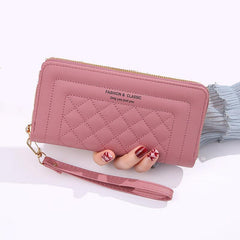 Women's Argyle Pattern Long Zip Wallet Faux Leather Casual Clutch Purse