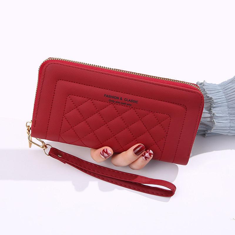 Women's Argyle Pattern Long Zip Wallet Faux Leather Casual Clutch Purse