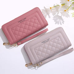 Women's Argyle Pattern Long Zip Wallet Faux Leather Casual Clutch Purse