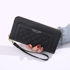 Women's Argyle Pattern Long Zip Wallet Faux Leather Casual Clutch Purse