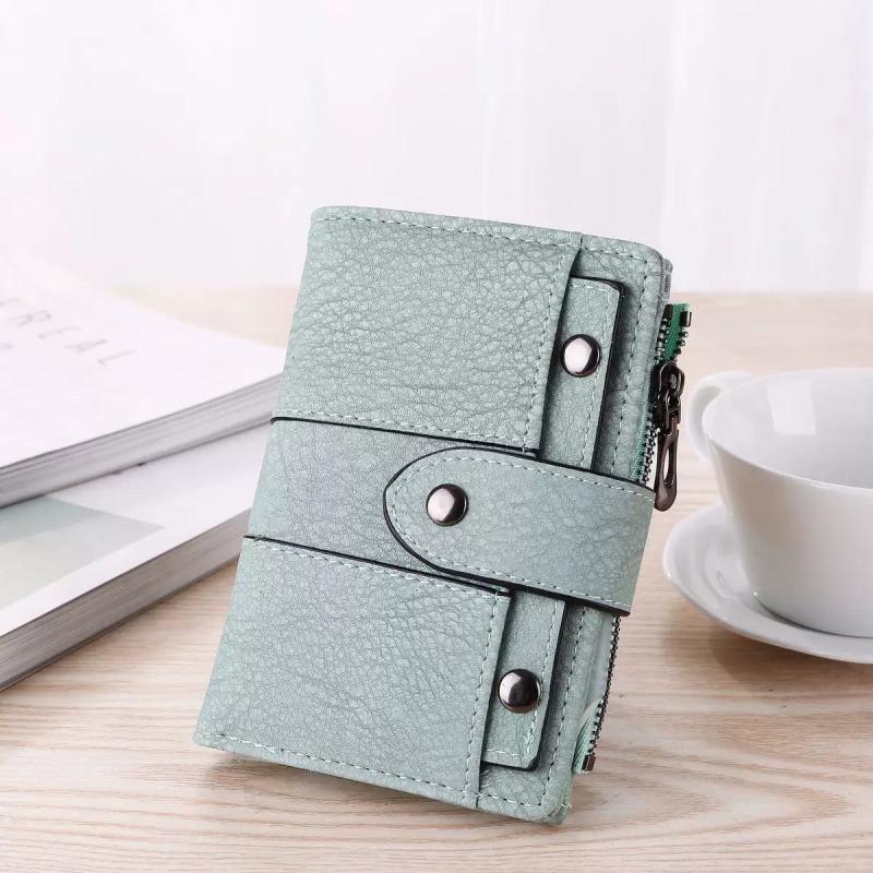 Vintage Matte Classic Tri fold card Buckle Wallet Short Coin Purse