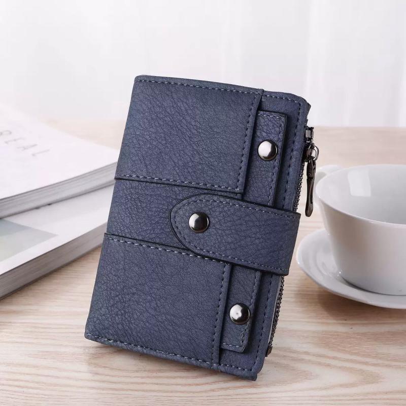 Vintage Matte Classic Tri fold card Buckle Wallet Short Coin Purse
