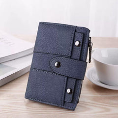 Vintage Matte Classic Tri fold card Buckle Wallet Short Coin Purse