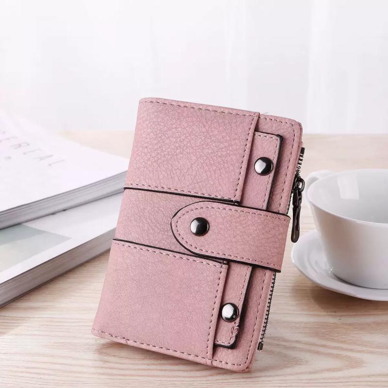 Vintage Matte Classic Tri fold card Buckle Wallet Short Coin Purse