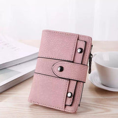Vintage Matte Classic Tri fold card Buckle Wallet Short Coin Purse