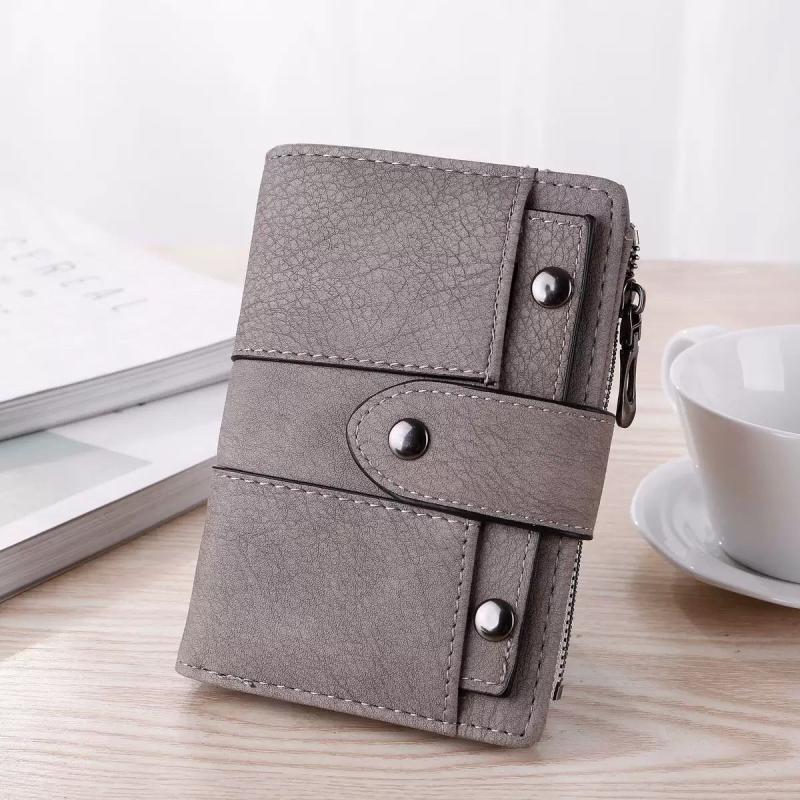 Vintage Matte Classic Tri fold card Buckle Wallet Short Coin Purse