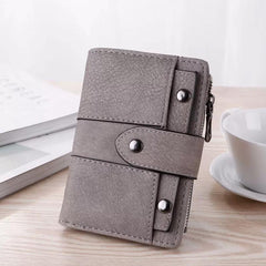 Vintage Matte Classic Tri fold card Buckle Wallet Short Coin Purse