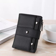 Vintage Matte Classic Tri fold card Buckle Wallet Short Coin Purse