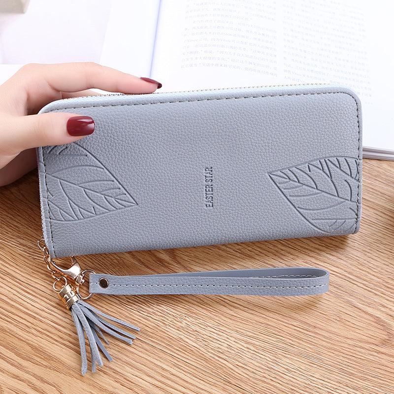 Embossed Zipper Leaf Wristlet Clutch Wallet