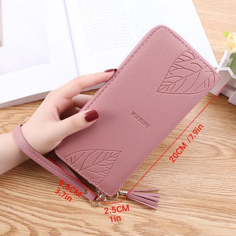 Embossed Zipper Leaf Wristlet Clutch Wallet