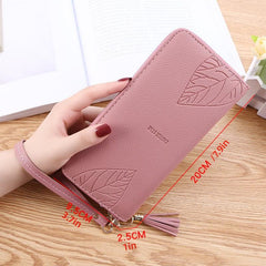 Embossed Zipper Leaf Wristlet Clutch Wallet