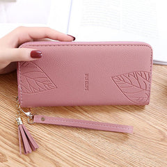 Embossed Zipper Leaf Wristlet Clutch Wallet